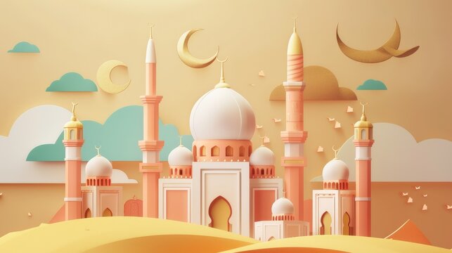 Background for Muslim Community Festival. Moslem Holiday. 3D Modern Islamic suitable for Ramadan, AI generated