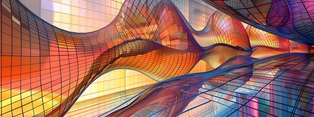 Poster - Interconnected Biochemical Architecture A Harmonious Cubist Rendering of a Futuristic Research