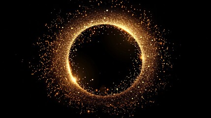 Captivating circle of sparkling gold particles on a dark background, embodying the concept of cosmic elegance and mystery