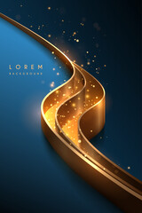 Poster - Abstract golden waved lines on blue background with sparks