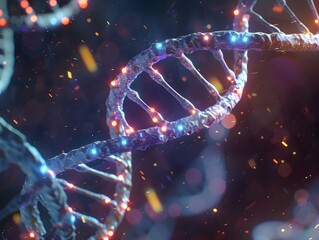 Poster - Detailed Study of DNA Molecule Vibrant D Rendering of Intricate Helix Formation and Glowing