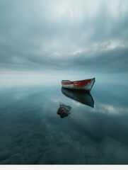 Wall Mural - Rule of thirds photography boat on a lake