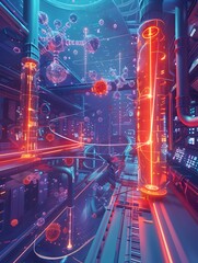 Poster - Molecular Dynamics Simulation A Swirling Atomic Landscape in a Futuristic Research Facility