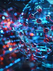 Poster - Molecular Dynamics Simulation A NeonTinged of Swirling Atomic Models in a Futuristic Research