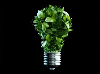 Sustainable environment light bulb with plants in place inside. Lightbulb with plant growing inside innovation and growth isolated. Green eco energy concept