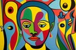 © freelanceartist - Colorful Abstract Art Illustrating Faces With Geometric Patterns, Vibrant Background, Bold, geometric shapes and a vibrant palette of colors come together to form abstract faces, cubism, surrealism