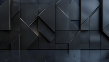 Poster - Black background with simple geometric shapes for minimalistic design, 3d rendering illustration
