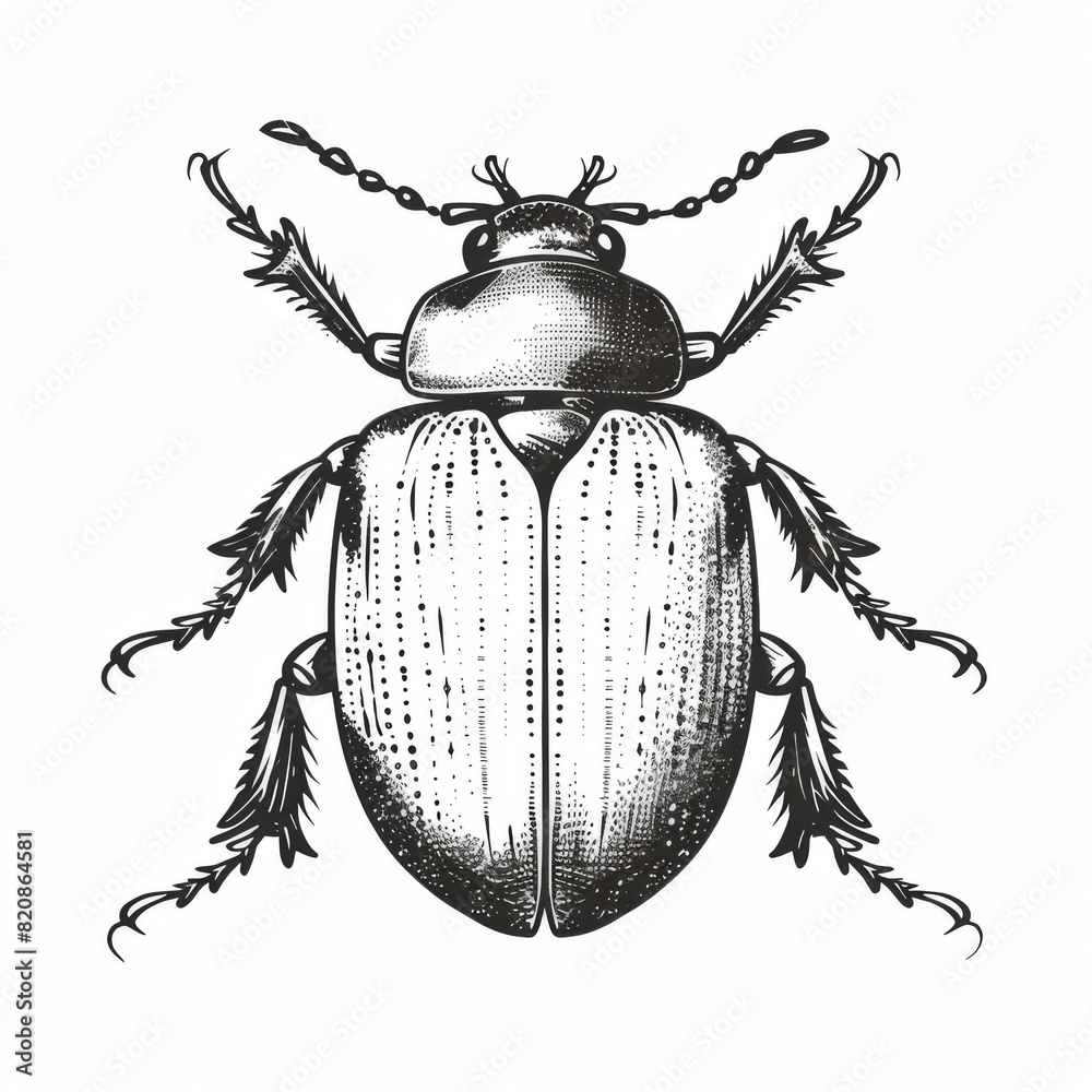Intricate black and white illustration of a beetle, showcasing its ...