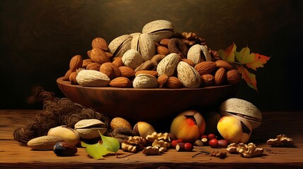 Wall Mural - Nutty Delights: Scene Showcasing a Vibrant Assortment of Dry Fruits and Nuts