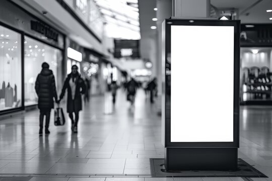 Mockup Vertical Empty Signboard for Advertising in Shopping Mall - Commercial Floor Display. Beautiful simple AI generated image in 4K, unique.