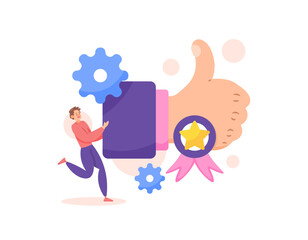 recommendation concept. best practice. assessment or appreciation. get or give a thumbs up for good performance and service. illustration of man with thumbs up. illustration concept design. graphic