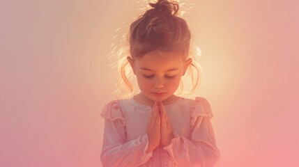 Sticker - religious angel kid little girl praying to god holy light, ai