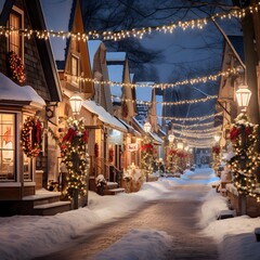 Street decorated for Christmas and New Year in the old town of Tallinn, Estonia