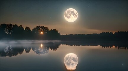 Wall Mural - A beautiful full moon glowing brightly in a clear night sky