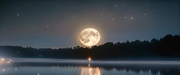 Wall Mural - A beautiful full moon glowing brightly in a clear night sky