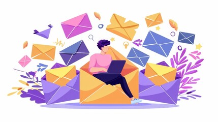 Poster - A drip campaign banner. An electronic mail marketing approach to promote business. Modern illustration of a man sending letters by e-mail.