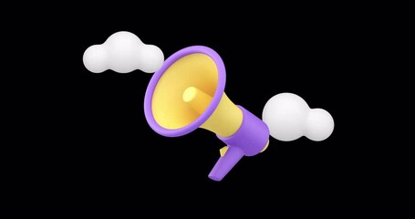 Marketing advertising announce commercial message loud broadcasting megaphone 3d icon animation with alpha channel