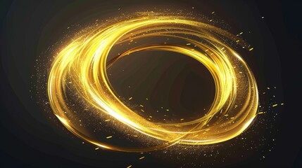 Wall Mural - Isolated round vortex tracees, gold glow spinning circles, speed, motion effect, magic spiral waves, swirls with glitter, sparkle and sparks, realistic 3D modern illustration.
