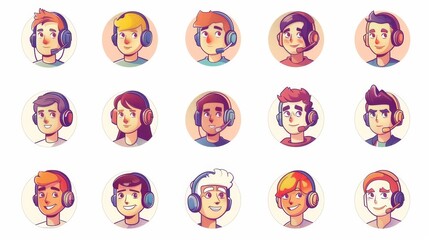 Poster - Customer support service, online help agents wear headsets. Telemarketing, internet technical helpdesk, Cartoon flat modern illustration.