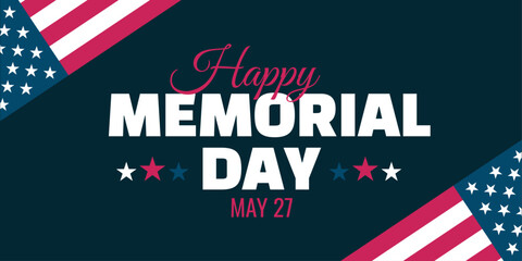 Happy Memorial Day background with text and date. American holiday concept. Stars, flags, stripes.