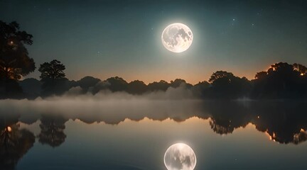 Wall Mural - A beautiful full moon glowing brightly in a clear night sky