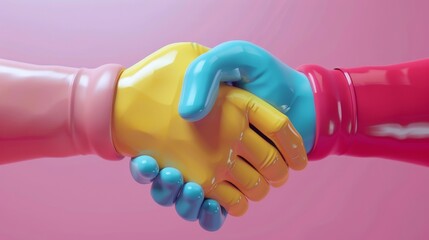 Poster - Icon of a handshake indicating a business deal, agreement, cooperation, diversity, and multiculturalism. 3D rendered illustration.