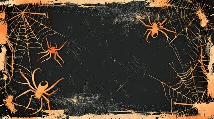 Wall Mural - Scary Halloween banner with old spider web hanging in corners on black background. Modern cartoon illustration with dirty cobwebs, torn spider nets, and copyspace.