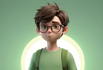 cartoonistic 3d little boy with wearing glasses is standing in front of transparent background concept