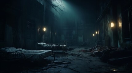 Poster - shadows of abandonment: portrayal of a spooky abandoned building