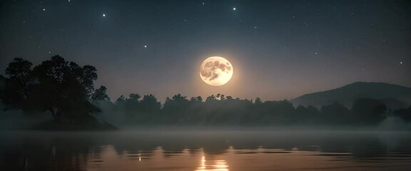 Wall Mural - A beautiful full moon glowing brightly in a clear night sky