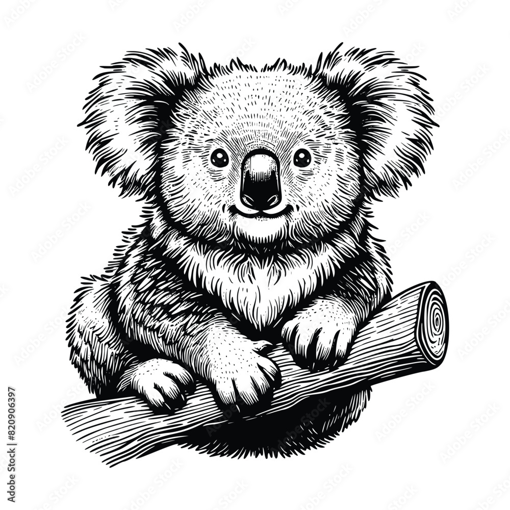 koala illustration. hand drawn koala black and white vector ...