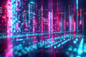 Poster - futuristic data stream 3d illustration data transfer technology cyberpunk big data and cybersecurity