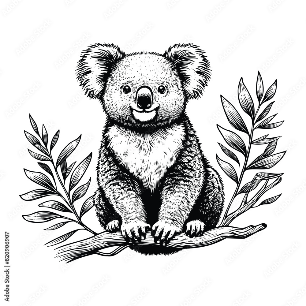 koala illustration. hand drawn koala black and white vector ...