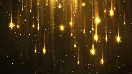 Wall Mural - There are golden stars falling on a transparent modern background. Abstract comet or meteorite rain in the sky with sparkles and dust. A galaxy glitter glow falls with a trail effect frame. A white