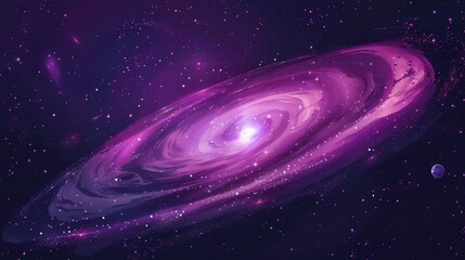 Wall Mural - this image shows a purple nebula, spiral galaxy with glowing planets and stars, twisted andromeda sy