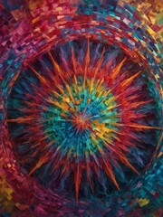 Poster - Vibrant explosion of colors radiates from center of image, creating mesmerizing pattern that resembles kaleidoscope. Each hue transitions ly into next.