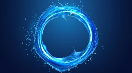 Poster - Realistic 3D modern frame of a circular splash and swirl. Liquid aqua wave with drop and bubble in ring flow. Mineral blue stream graphic design motion. Fresh sparkling whirl texture.