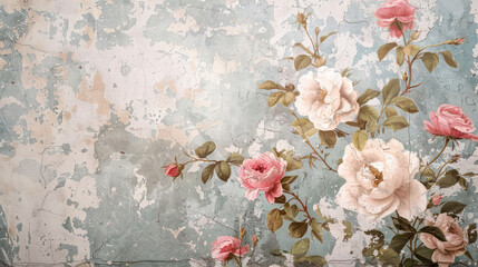Wall Mural - Step into a timeless space adorned with a vintage floral wallpaper design, where delicate blooms and muted hues evoke a sense of nostalgia and romance
