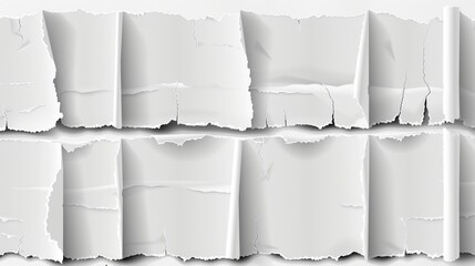 Poster - Torn paper strips on a background. Modern illustration of ripped white sheet edges, blank reminder notice layout, pieces of used notebook pages, waste material for recycling.