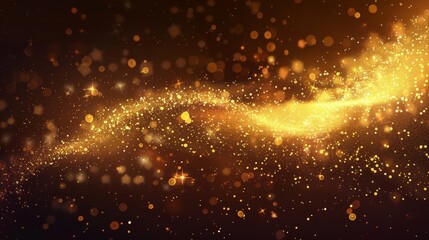 Poster - An abstract swirl texture with golden fairy glow and stardust. Shiny luxury yellow tail with bright particles. A comet falling twirl in shining gold glitter dust.