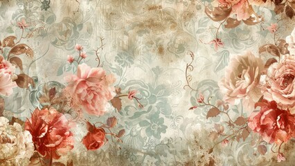 Wall Mural - Transform your walls into a canvas of vintage beauty with a floral wallpaper design, featuring intricate patterns and muted colors that exude nostalgic charm