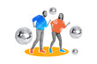 © deagreez - Composite collage portrait of two cheerful black white colors people enjoy dancing disco ball isolated on drawing background