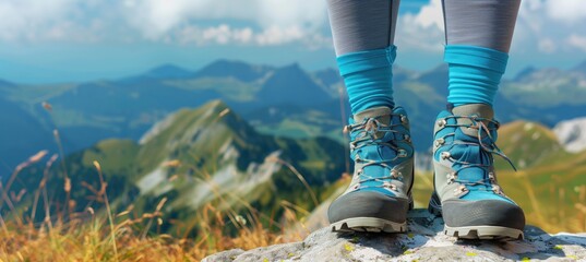 Wall Mural - a woman hiking in the mountains