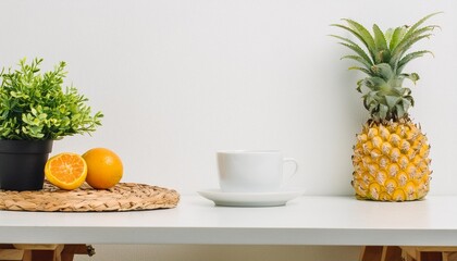 Wall Mural - a white coffee cup sitting on top of a saucer on top of a white table next to a white wall