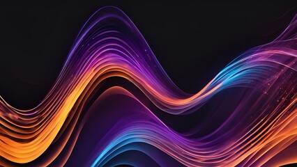 Vector abstract light lines wavy flowing dynamic in blue purple orange colors isolated on black background for concept of energy, electric, technology, digital, 5G, science, music