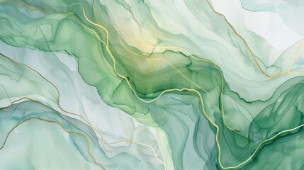 Wall Mural - An abstract watercolor painting, random mix of dark blues, greens, and reds, with striking glowing gold lines forming a topographical map effect. Modern, disturbingly fluid abstract background.