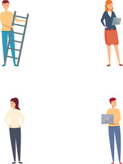 Poster - Corporate identity icons set cartoon vector. People building brand words. Reputation management