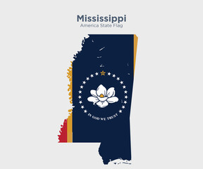 Wall Mural - Mississippi flag and map.Flags of the U.S. states and territories. America states flag and map on white background.