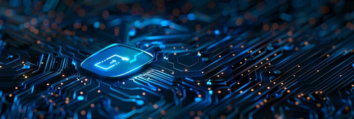 Poster - computer chip covered in blue lights and dots
