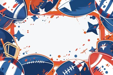 cartoon-style invitation card with a classic american football and a white border, all set against a